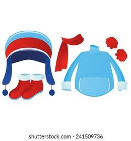 a set of winter clothes on a white background