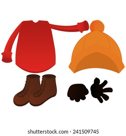 a set of winter clothes on a white background