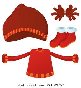 a set of winter clothes on a white background