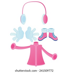 a set of winter clothes on a white background