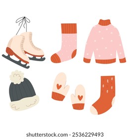Conjunto de ropa de invierno Patines Sombrero Mitones Suéter