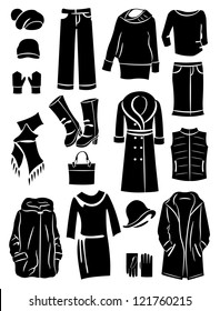 Set Of Winter Clothing Silhouettes