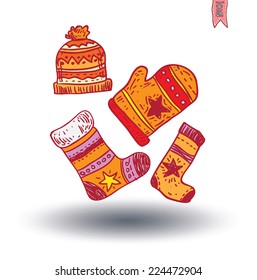 set of winter clothing. vector illustration.