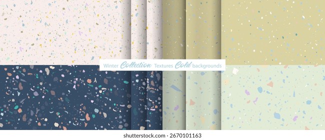 Conjunto de patrones de terrazo sin costuras de colección de invierno. Patrón de diseño para nuevos medios de impresión de papel cerámica mármol piedra natural. Ilustración de stock de Vector texturizado