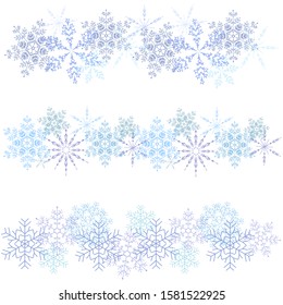 Set of winter decorations from snowflakes on a white background. Vector brushes. Winter pattern.