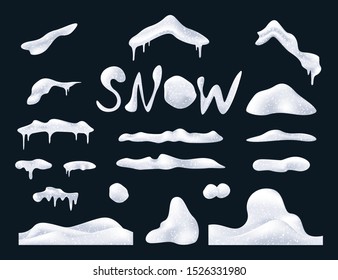Set winter design, collection of snow decorations snow, icicle, snowdrifts, snow cap. Vector set elements for winter design and Christmas holidays.
