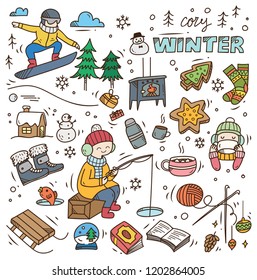 set of winter doodle