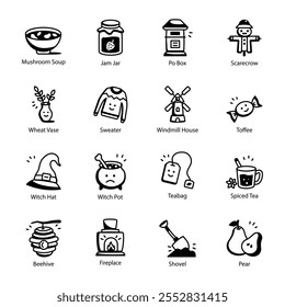 Conjunto de ícones do estilo Doodle de inverno

