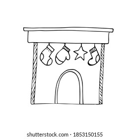 Set of winter doodles with lettering. Hand drawn vector collection of isolated elements, objects and icons.