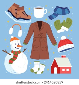 Set of winter elements, Season elements collection. Vector cartoon illustration