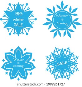 Set of winter emblems in the form of snowflakes. Vector illustration.