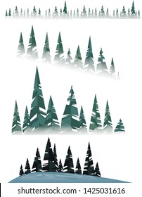 Set of winter evergreen coniferous forest trees on white background flat vector illustration