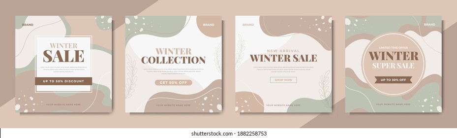 Set of winter fashion sale social media banner template. Winter sale post design for digital marketing and promotion. Web flyer, poster and cover design with brand logo and abstract graphic.