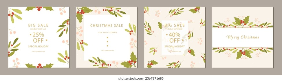 set of winter foliage square template. Suitable for social media posts, greeting card, invitation, banner and web ads