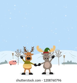 Set of Winter Forest Animal Wearing Dwarf Het and  Sweater 