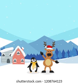Set of Winter Forest Animal Wearing Santa Het and Scraft