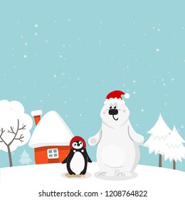 Set of Winter Forest Animal Wearing  Knitted Het and Santa het 