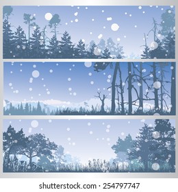 Set of winter forest banners. Vector illustration