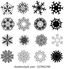 Set of winter frozen snowflakes