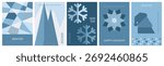 A set of winter geometric modern covers for posters, cards, backgrounds, and design. Vector.