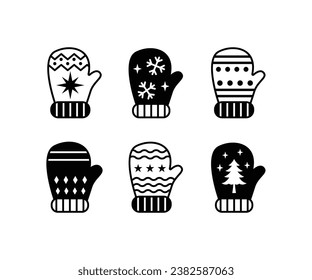 conjunto de iconos de guantes de invierno para el diseño de navidad colecciones de estilo blanco negro simple moderno 