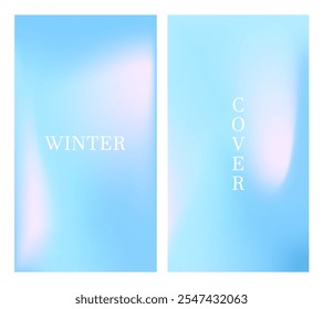 Set of Winter Gradient Backgrounds. Modern vector illustration. Iridescent aura card. Pastel minimalist backdrop for social media, business card or website design.