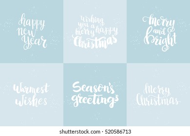 Set of winter hand drawn phrases and Christmas card template. Perfect brush typography for cards, poster, t-shirt, invitations and other types of holiday design. Vector.
