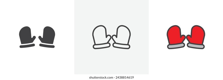 Set of Winter Handwear Icons. Vector Representation of Cozy Mittens.