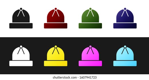 Set Winter hat icon isolated on black and white background.  Vector Illustration