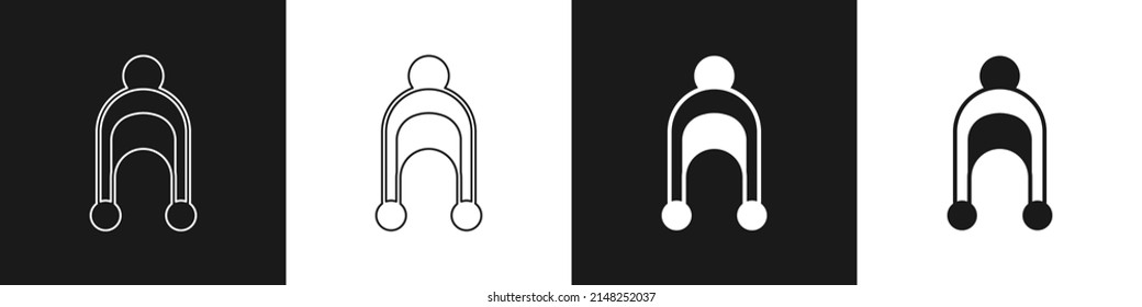 Set Winter hat icon isolated on black and white background.  Vector