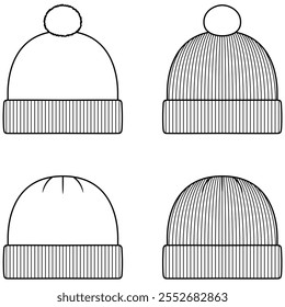 Set of winter head cap hats vector illustration.