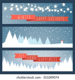 Set of winter holiday Christmas Banners and ribbon. Vector illustration for your design