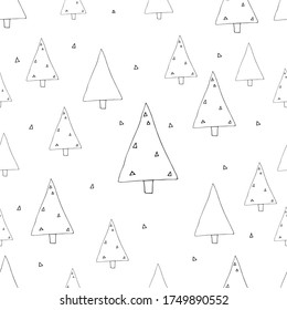 A set of winter holiday seamless patterns with a Christmas tree. Merry Christmas and happy New year. Vector illustration.