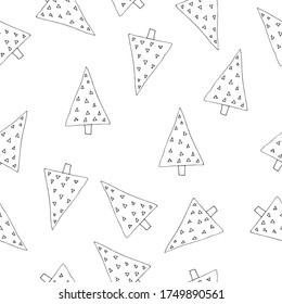 A set of winter holiday seamless patterns with a Christmas tree. Merry Christmas and happy New year. Vector illustration.