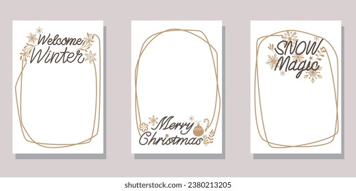 Set of winter holiday templates. Decorative Christmas design frame collection. Vector illustration.