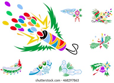 Set of winter holiday xmas decorations. Vector illustrations.