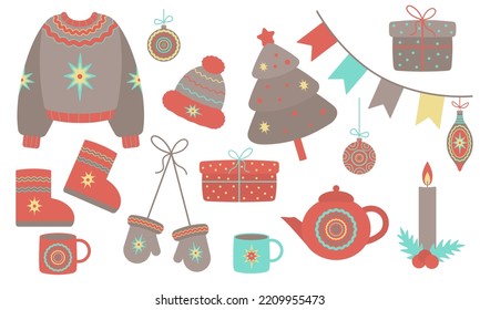 Set of winter holidays design elements. Good design for greeting card, poster, stickerpack, web, logo, scrapbooking, patterns and more. 
Christmas and new year stickers set. 
