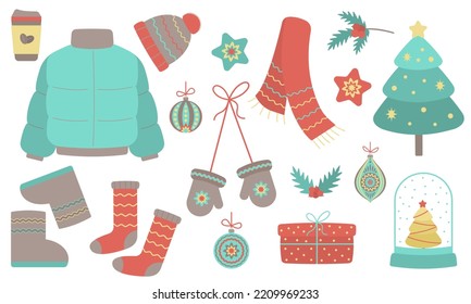 Set of winter holidays design elements. Good design for greeting card, poster, stickerpack, web, logo, scrapbooking, patterns and more. 
Christmas and new year stickers set.