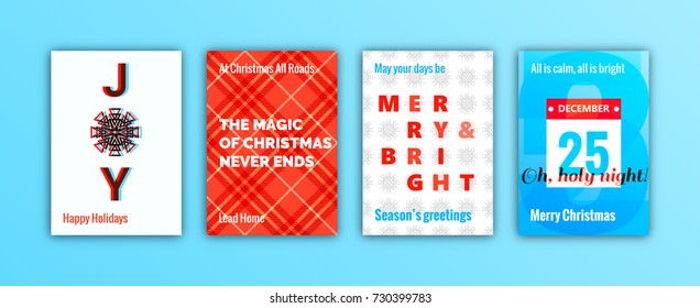 Set of winter holidays season greeting cards. Merry Christmas and New Year decoration elements and lettering. Trendy minimal design template for posters, flyers, prints, invitations, banners. 