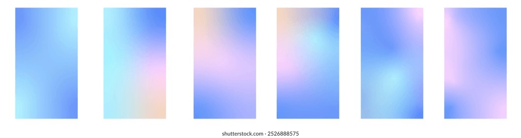 Definir gradiente holográfico de inverno. Fundo de Natal pastel, design de vetor de gradiente azul de inverno moderno