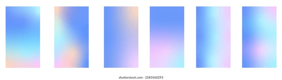 Set winter holographic gradient. Pastel Christmas background, modern winter blue gradient vector design