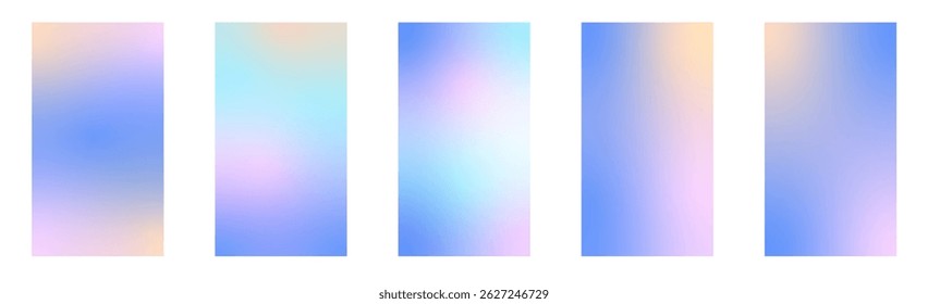 Set winter holographic gradient. Pastel Christmas background, modern winter blue gradient vector design