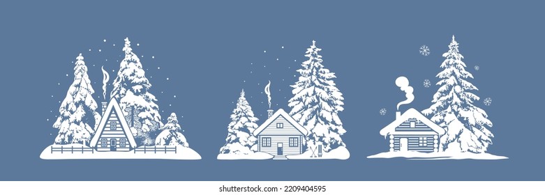 
Set winter houses silhouettes
