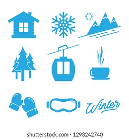 Set winter icon with flat design graphic and blue color. Flat design icon winter for web. Vector illustration EPS.8 EPS.10