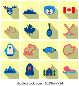 Set of winter icons different objects sport equipments and animals