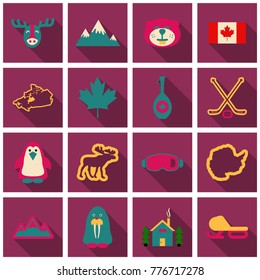 Set of winter icons different objects sport equipments and animals