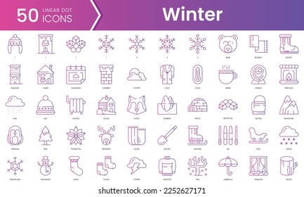 Conjunto de iconos de invierno. Conjunto de iconos de estilo de degradado. Ilustración vectorial