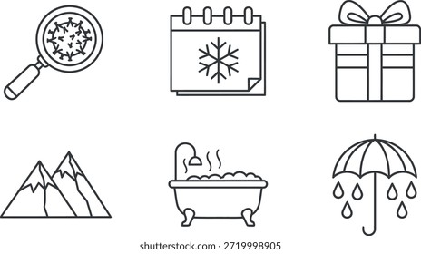 Conjunto de iconos de invierno incluyendo regalo y nieve