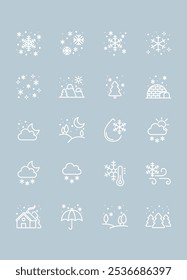 Conjunto de iconos de invierno, paisaje de invierno, nevada, Clima frío