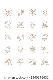 conjunto de ícones de inverno, paisagem de inverno, queda de neve, tempo frio